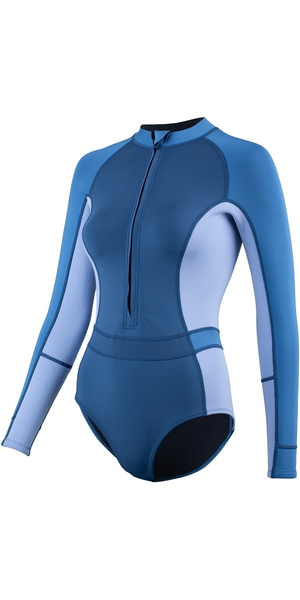 2026 ZONE3 Mujer Yulex Manga Larga Swimsuit NA25WYLSS126 - Multi Blue / White